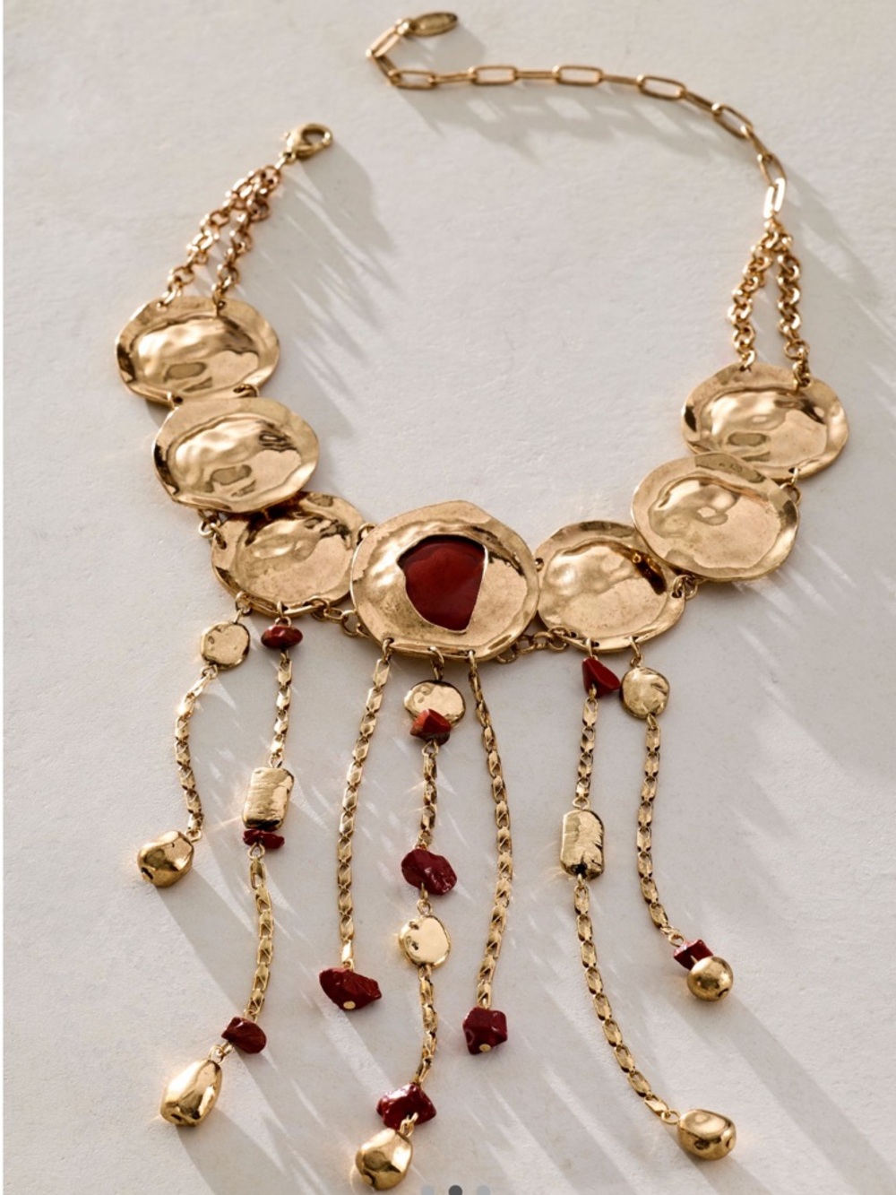 Free People Gold-Tone Statement Necklace with Red Accents Speak Up Layer NWT - Picture 3 of 9